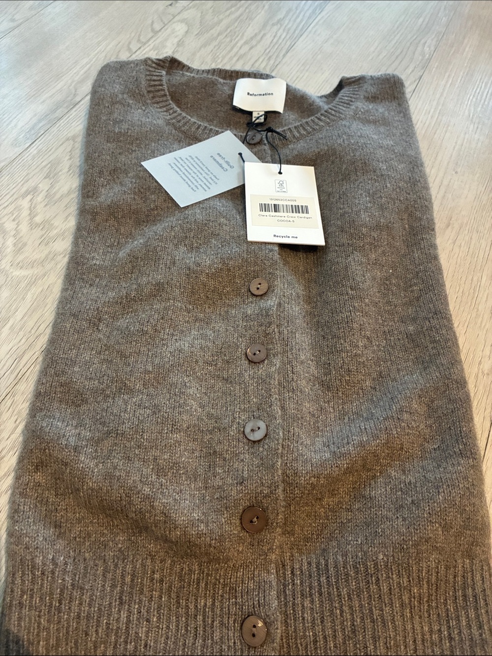 Brand New Reformation Clara Cashmere Crew Cardigan Cocoa